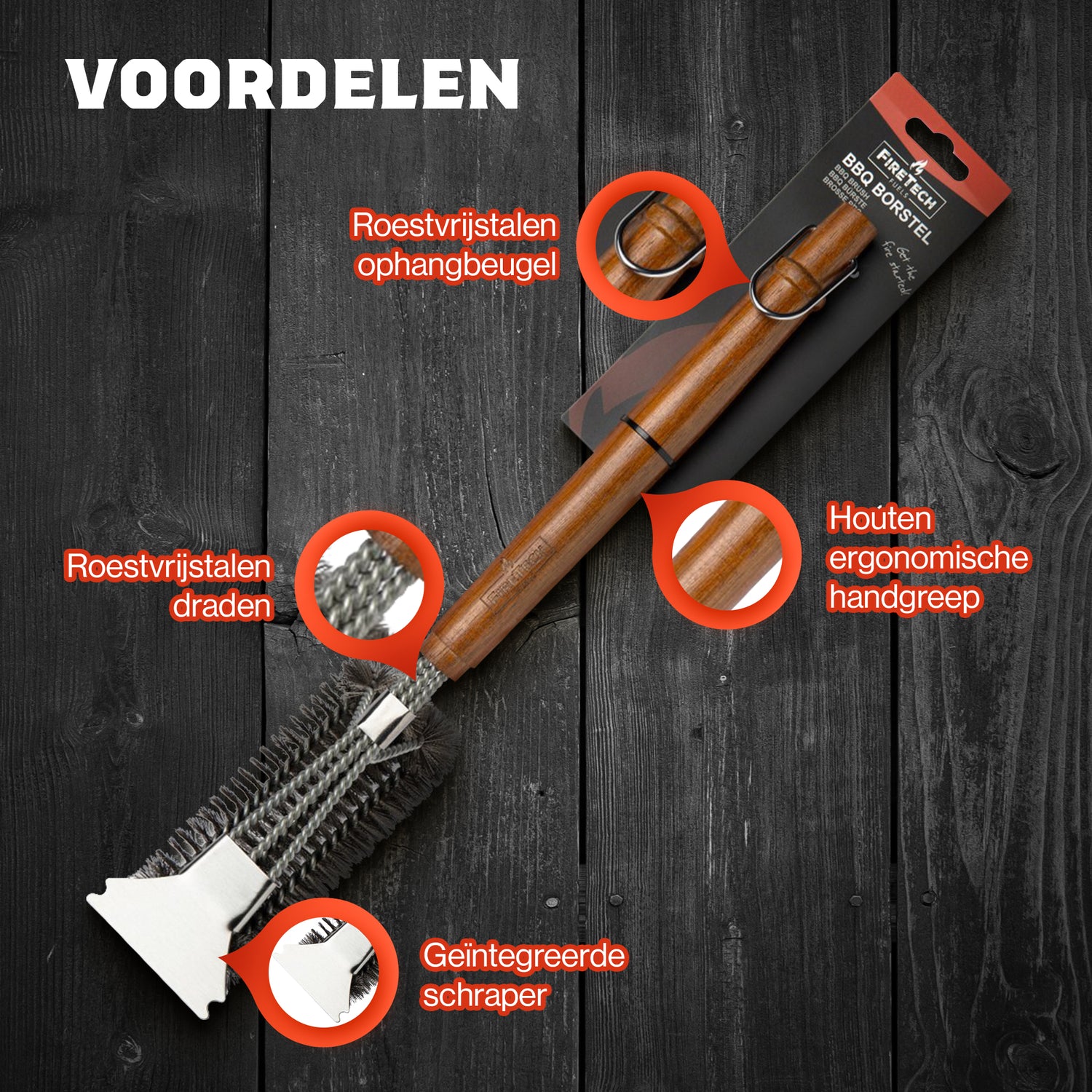 Brosse pour barbecue FireTech 3 pièces avec Grattoir