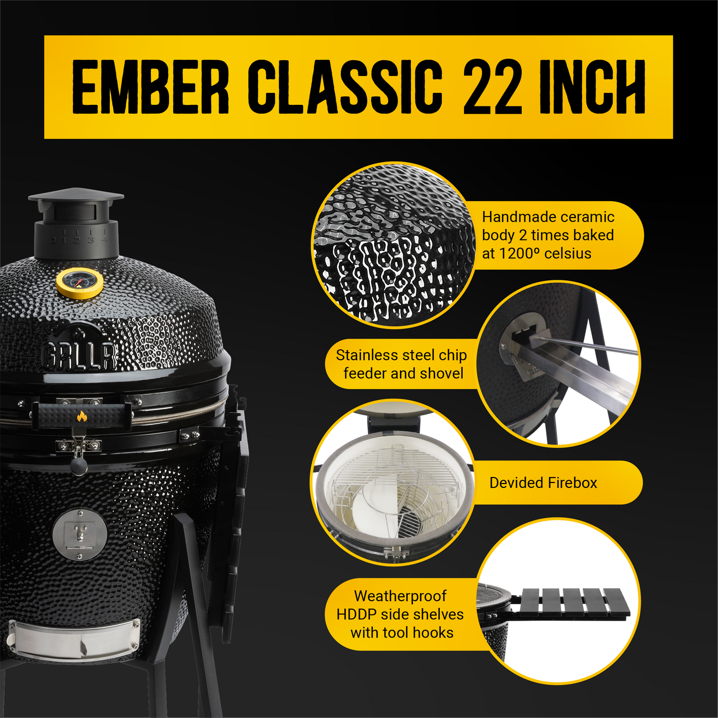 GRLLR Ember – Classic 22 Zoll Kamado Charcoal Black | Solo
