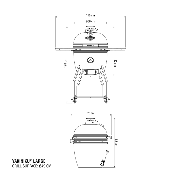 YAKINIKU - Large 19 inch Kamado incl. Onderstel en Zijtafels MODEL 2023