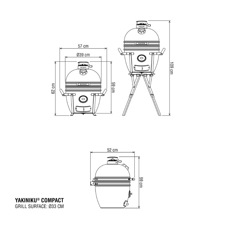 YAKINIKU - Compact 13 inch Kamado Grill incl. draagbaar onderstel