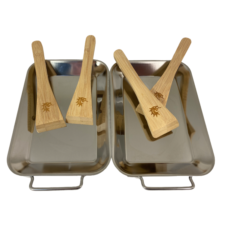 Set mit 2 Edelstahlpfannen inkl. 4 Bambusschabern