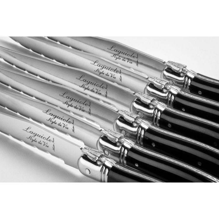 Steakmes Zwart set á 6 stuks in houten blok - Laguiole Style de Vie