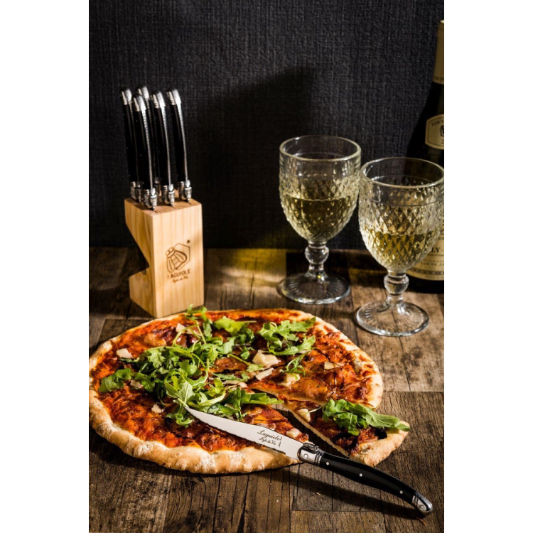 Steakmes Zwart set á 6 stuks in houten blok - Laguiole Style de Vie