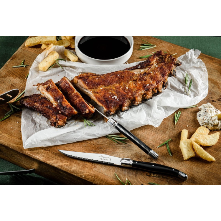 Steakmes Zwart set á 6 stuks in houten blok - Laguiole Style de Vie