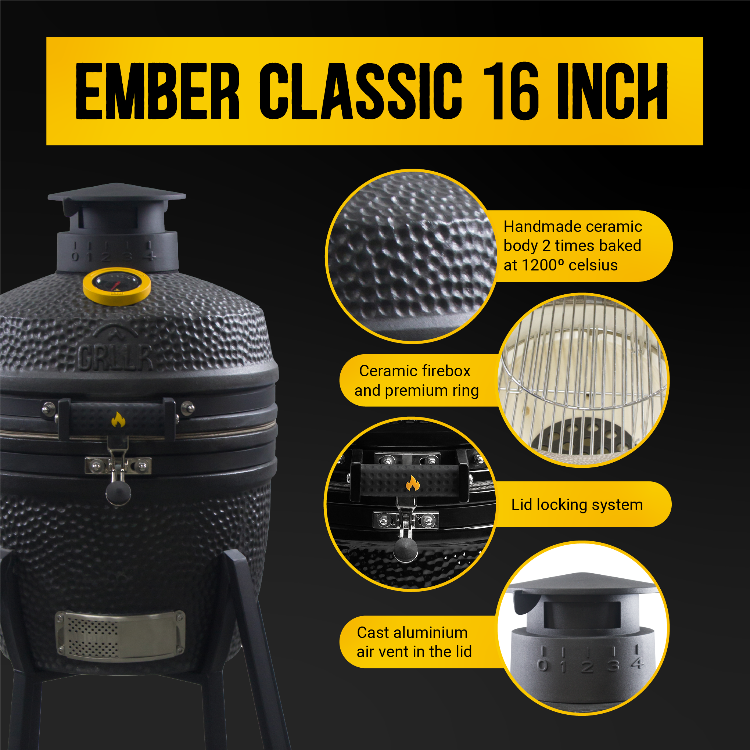 GRLLR Ember - Classic 16 inch Kamado Charcoal Black + Onderstel
