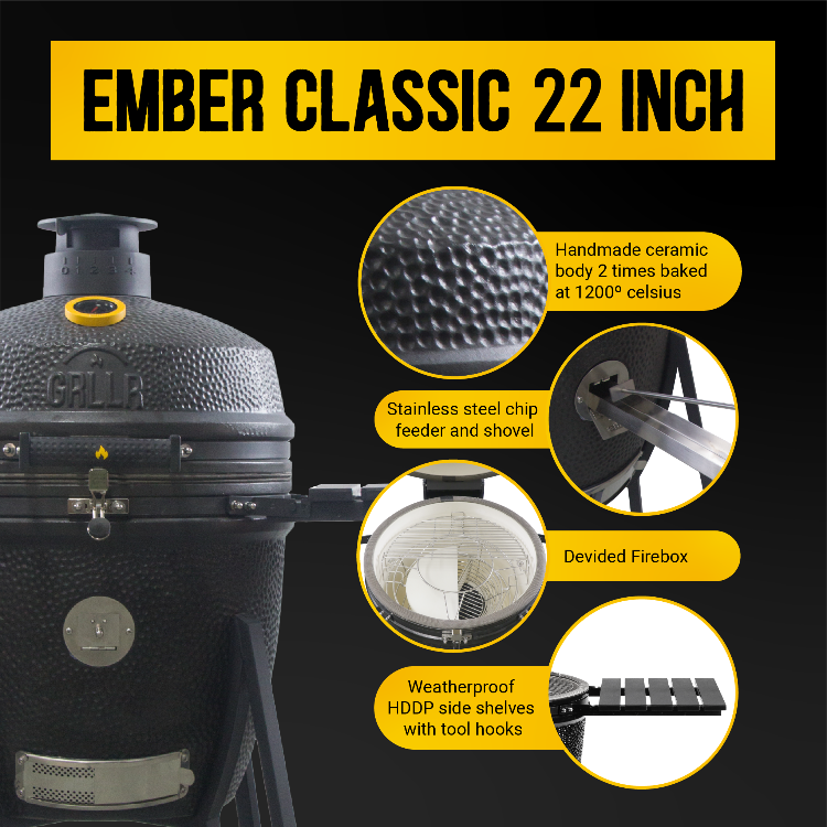 GRLLR Ember - Classic 22 inch Kamado Charcoal Black