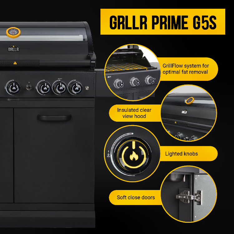 GRLLR Prime G5S - Gas Barbecue met 5 Branders een Achterbrander en Zijbrander